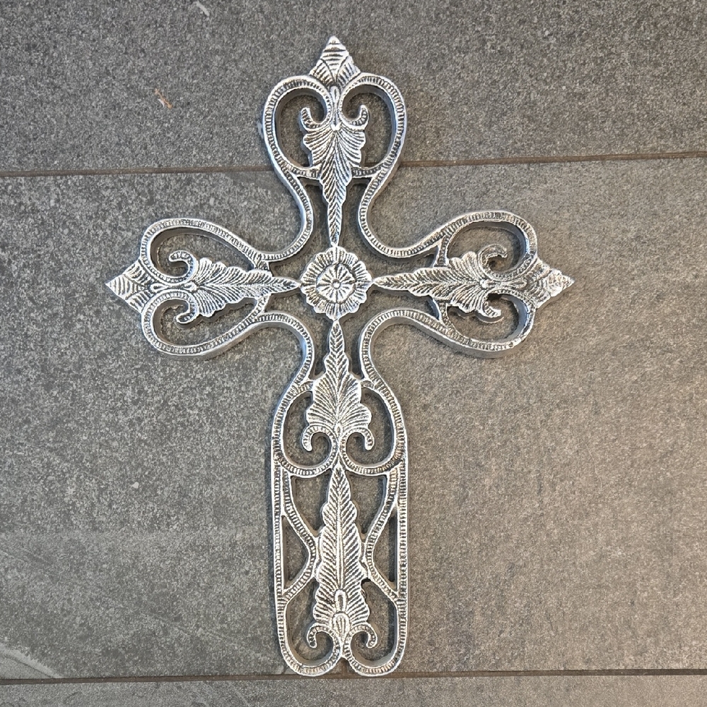 Ornate Silver Cross Wall Decor